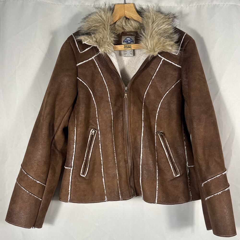 Vintage Y2K Shaver Lake Faux Suede Shearling Jacket Medium Penny Lane Fur Collar